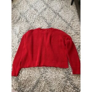 Duluth Trading Co Womens XL Red Shaker Stitch Cotton Blend Crewneck Sweater